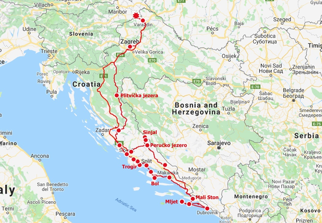 mapa trasy po chorvatsku