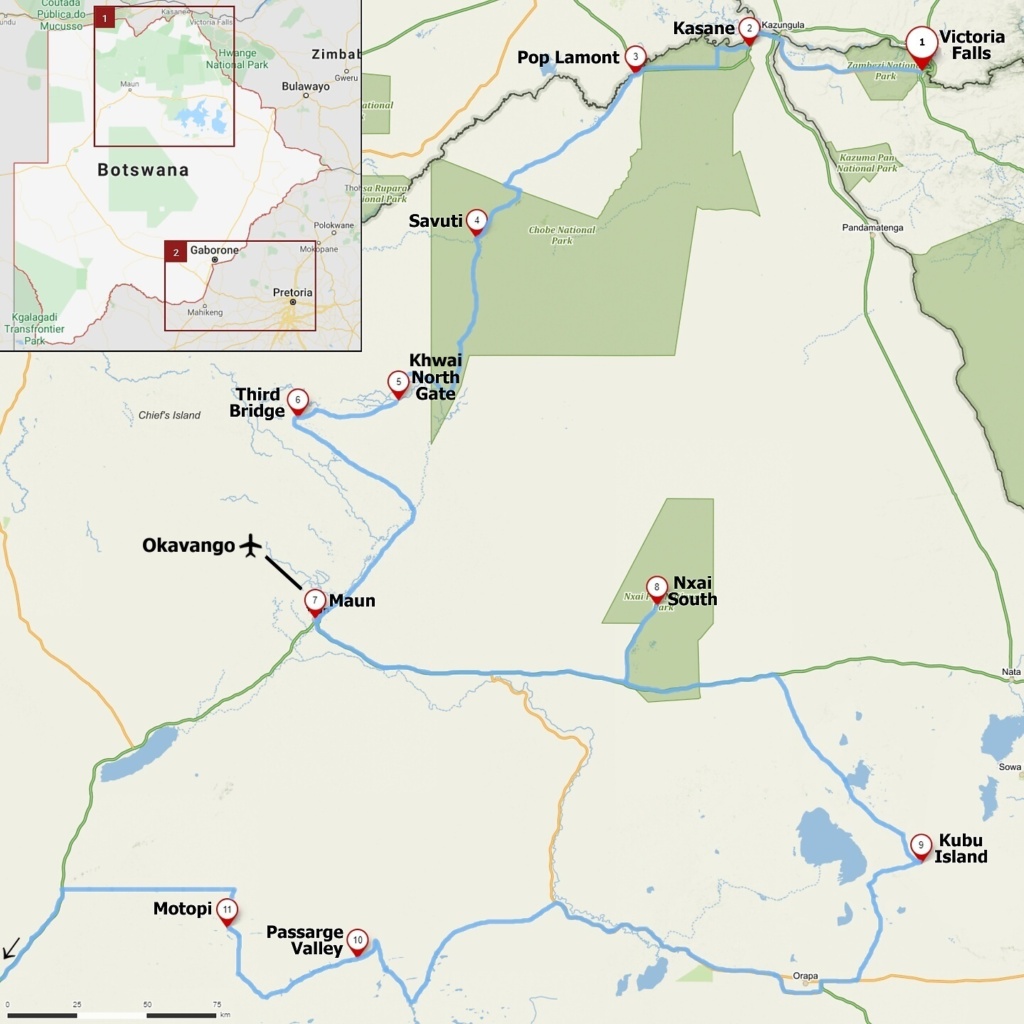 mapa trasy po botswaně – sever